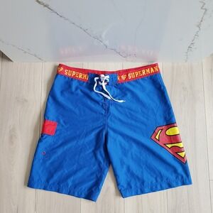 DC Comics Superman Board Shorts Mens XXL Tall Blue Swim Trunks Water Sports 2XL